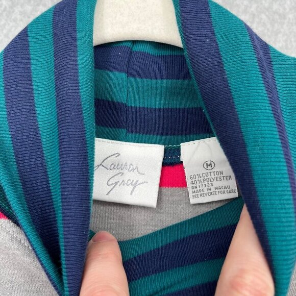 Lauren Grey VTG Women Turtleneck LS Shirt Size M Multicolor Stripe Oversized NEW - Picture 9 of 14